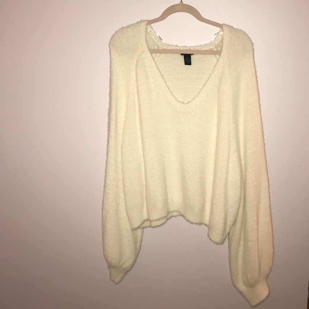 White Fuzzy Sweater Cropped